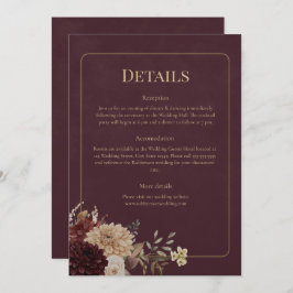 Burgundy Floral Gothic Wedding Details Card 招待状
