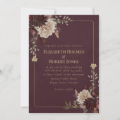 Burgundy Floral Gothic Wedding Invitation 招待状 (正面)