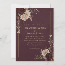 Burgundy Floral Gothic Wedding Invitation 招待状