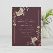 Burgundy Floral Gothic Wedding Invitation 招待状 (スタンド正面)
