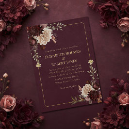 Burgundy Floral Gothic Wedding Invitation 招待状