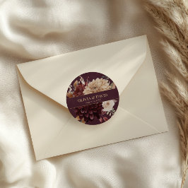 Burgundy Floral Gothic Wedding Round Sticker ラウンドシール