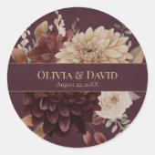 Burgundy Floral Gothic Wedding Round Sticker ラウンドシール (正面)