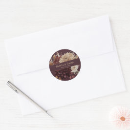 Burgundy Floral Gothic Wedding Round Sticker ラウンドシール