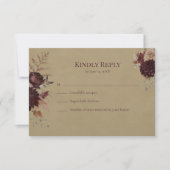 Burgundy Floral Gothic Wedding RSVP Card (正面)