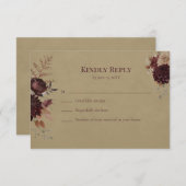Burgundy Floral Gothic Wedding RSVP Card (正面/裏面)