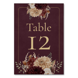 Burgundy Floral Gothic Wedding Table Number テーブルナンバー