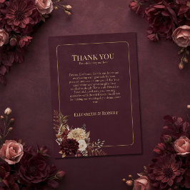 Burgundy Floral Gothic Wedding Thank You Card サンキューカード