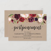 Burgundy Floral, Kraft, Black, Wedding Postponed エンクロージャーカード (正面/裏面)