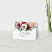 Burgundy Floral Love and Thanks Wedding サンキューカード (正面)