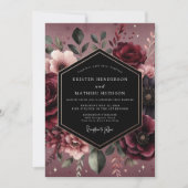 Burgundy Floral Luxe Wedding 招待状 (正面)