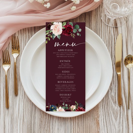 Burgundy Floral Menu メニュー