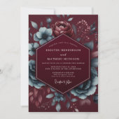 Burgundy Floral Mood Wedding 招待状 (正面)