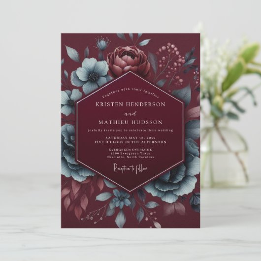Burgundy Floral Mood Wedding 招待状 (スタンド正面)