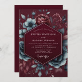 Burgundy Floral Mood Wedding 招待状 (正面/裏面)