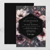 Burgundy Floral Moody Wedding 招待状 (正面/裏面)