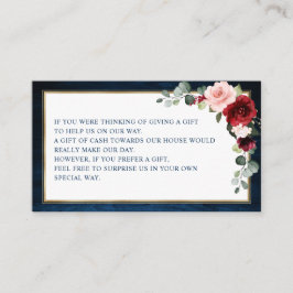 Burgundy Floral Navy Wedding Wishing well Closure エンクロージャーカード