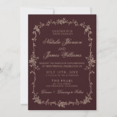 Burgundy Floral Old Money Boho QR Code Wedding 招待状 (正面)