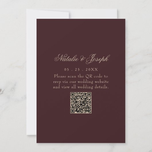 Burgundy Floral Old Money Boho QR Code Wedding 招待状 (裏面)