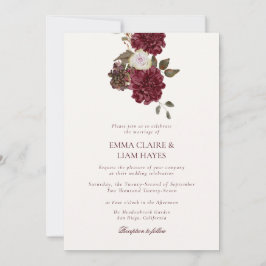 Burgundy Floral Old Money Wedding Invitation 招待状