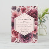 Burgundy Floral Opulent Romance Wedding 招待状 (スタンド正面)