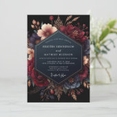 Burgundy Floral Opulent Romance Wedding 招待状 (スタンド正面)