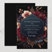 Burgundy Floral Opulent Romance Wedding 招待状 (正面/裏面)