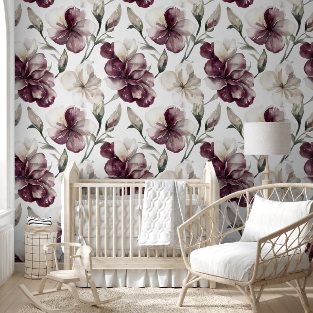 Burgundy Floral Pattern 壁紙 (キッズ)