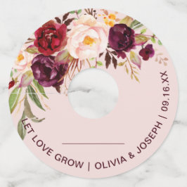 Burgundy Floral Pink Wedding with Name ワイングラスタグ