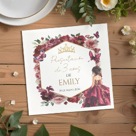 Burgundy Floral Presentación de 3 años スタンダードカクテルナプキン