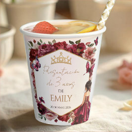 Burgundy Floral Presentación de 3 años 紙コップ