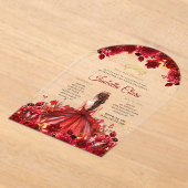 Burgundy Floral Princess Gold Quinceanera アクリル招待状 (レイダウン)