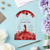 Burgundy Floral Princess Gold Quinceanera アクリル招待状 (インサイチュ (ウェディング))