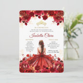 Burgundy Floral Princess Gold Quinceanera Invitati 招待状 (スタンド正面)