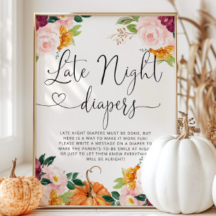 Burgundy floral pumpkin Late night diapers game ポスター