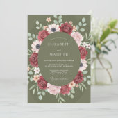 Burgundy Floral Romantic Bloom Wedding 招待状 (スタンド正面)