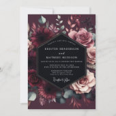 Burgundy Floral Romantic Wedding 招待状 (正面)