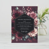 Burgundy Floral Romantic Wedding 招待状 (スタンド正面)