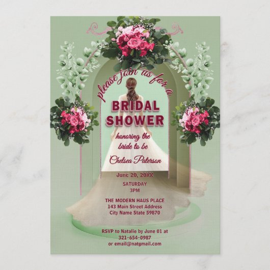 Burgundy Floral Sage Greenery Blush Bridal Shower 招待状 (正面)