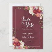 Burgundy Floral Save the Date Wedding Invitation 招待状 (正面)