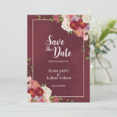 Burgundy Floral Save the Date Wedding Invitation 招待状 (スタンド正面)