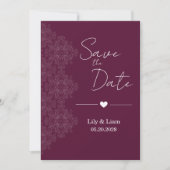 Burgundy Floral Save the Date Wedding Invitation 招待状 (正面)