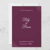 Burgundy Floral Save the Date Wedding Invitation 招待状 (裏面)