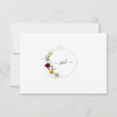 Burgundy Floral Sunflowers Airy Leaves Wedding 出欠カード (裏面)