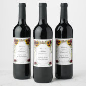 Burgundy Floral Sunflowers Canopy Wedding ワインラベル (ボトル)