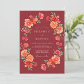 Burgundy Floral Swirl Wedding 招待状 (スタンド正面)