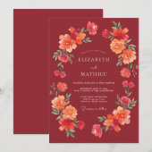 Burgundy Floral Swirl Wedding 招待状 (正面/裏面)