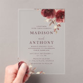 Burgundy Floral Vintage Rose Wedding アクリル招待状 (インサイチュ (ポータブル))