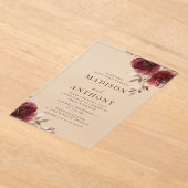 Burgundy Floral Vintage Rose Wedding アクリル招待状 (レイダウン)