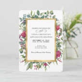 Burgundy Floral w/Gold Frame Wedding Invitation  招待状 (スタンド正面)